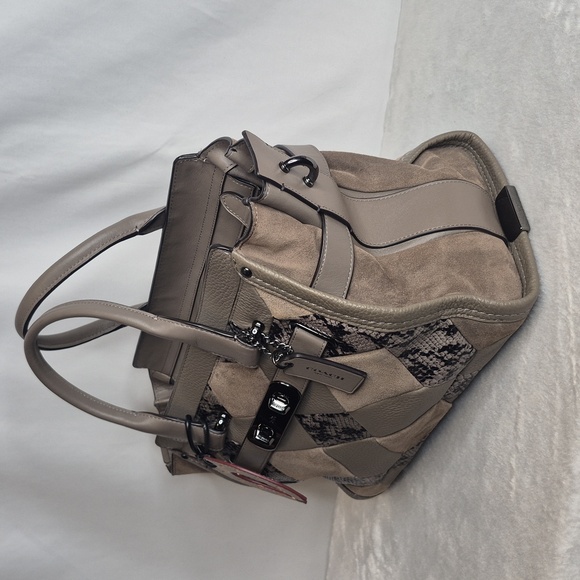 Coach Large Swagger Suede & Leather Patchwork Tote Handbag With Horseshoe Charm - Picture 10 of 17